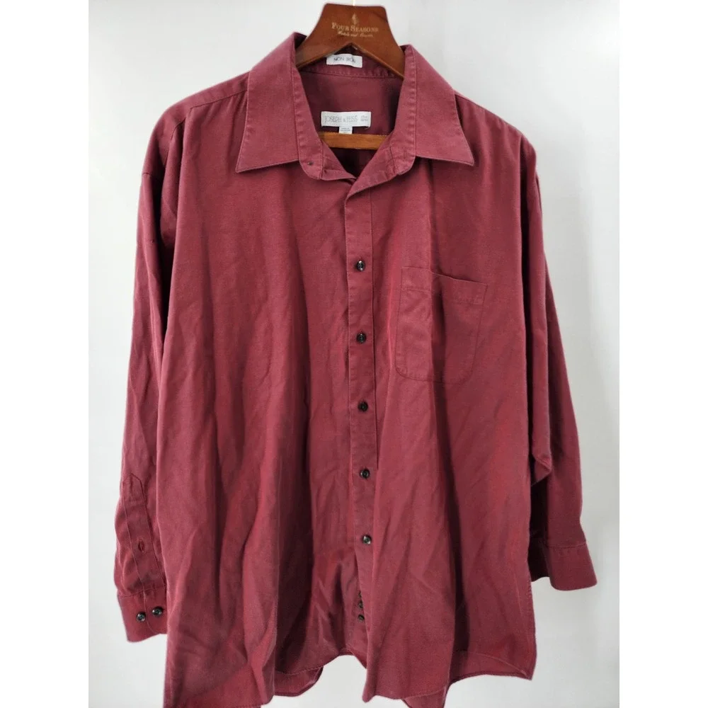 Joseph & Feiss Mens Non Iron Button Down Shirt Burgundy Red Ribbed XL 17.5 32/33